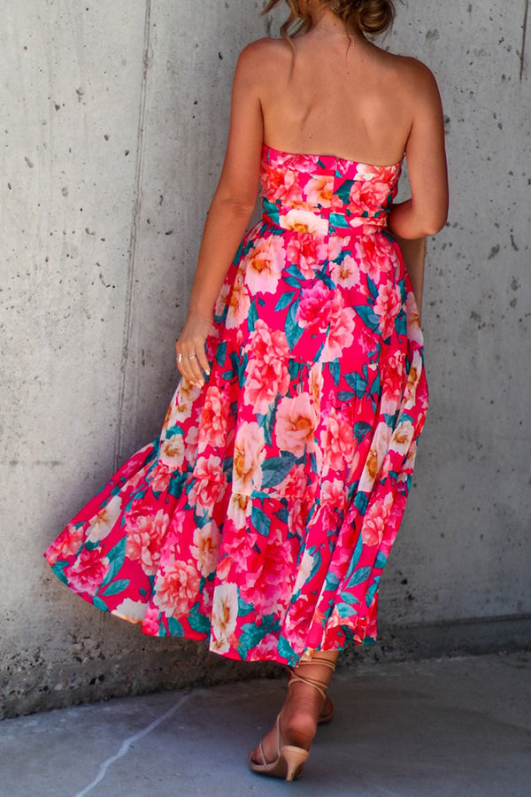 Valeria Floral Strapless Tiered Midi Dress