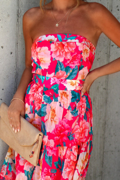 Valeria Floral Strapless Tiered Midi Dress