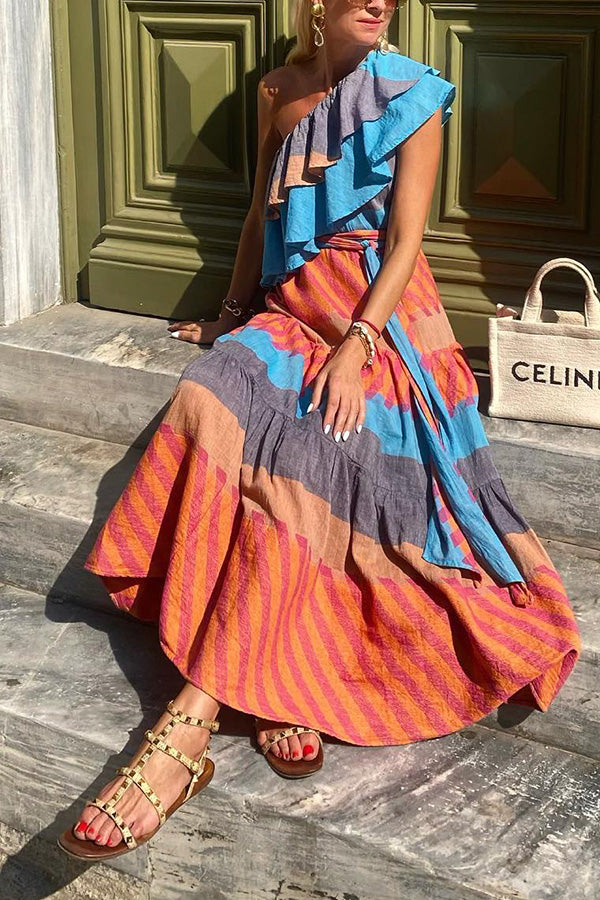 Main Stage Unique Printed Ruched Cross Over Detail Strap Midi Dress