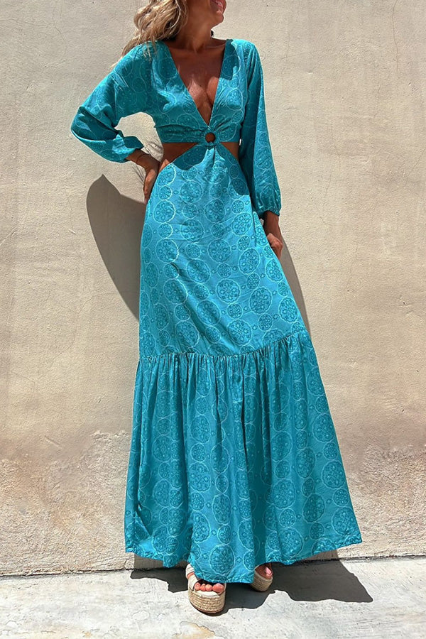 SEFORA Long ring embellished turquoise dress
