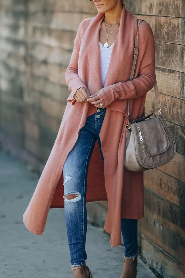 Long Sleeve Solid Color Lapel Cardigan