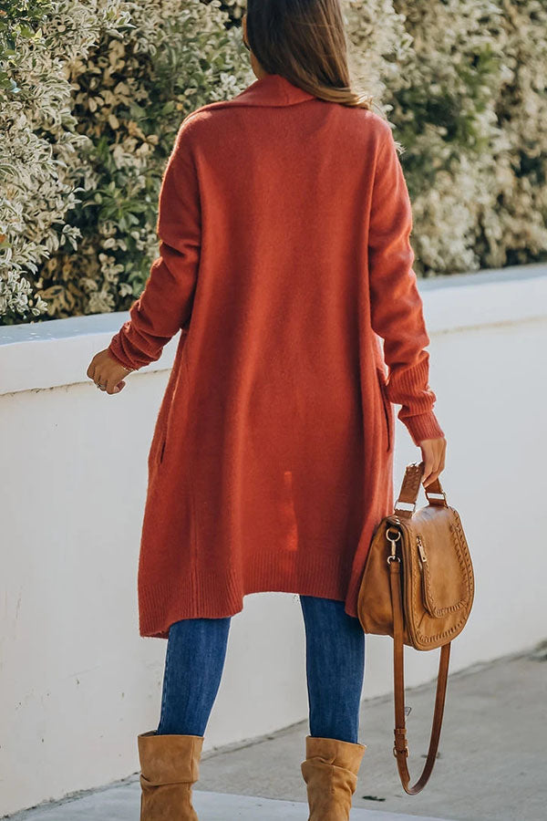 Long Sleeve Solid Color Lapel Cardigan